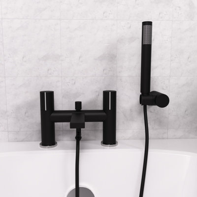 Arte Deck Mounted Handleless Bath Shower Mixer with Handset & Holder Matt Black - 3