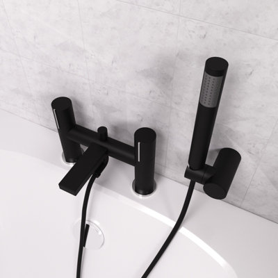 Arte Deck Mounted Handleless Bath Shower Mixer with Handset & Holder Matt Black - 4