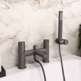 Arte Deck Mounted Handleless Bath Shower Mixer with Handset & Holder Matt Grey