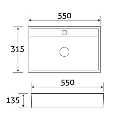 Artemis Gloss White Ceramic Rectangle Counter Top Basin (W)550x(D)315mm