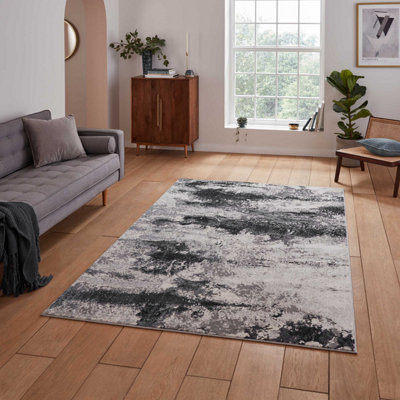 Artemis Modern Abstract Marble Metallic Rug -Beige / Silver - 120 x 170