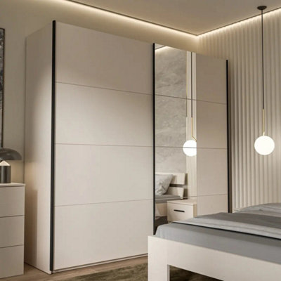 Arten Ingalill Sand 2-Door Sliding Wardrobe with Mirror, 2 Rails and 2 ...