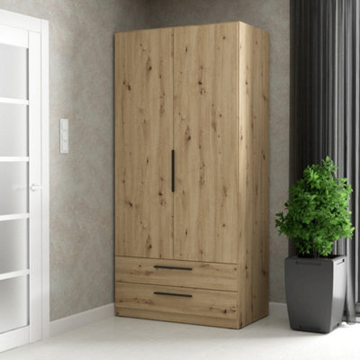 Arten Oak Artisan Cadixo Double Wardrobe with Rail, 2 Shelves and 2 ...