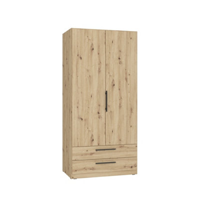 Arten Oak Artisan Cadixo Double Wardrobe with Rail, 2 Shelves and 2 ...