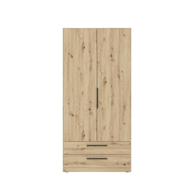 Arten Oak Artisan Cadixo Double Wardrobe with Rail, 2 Shelves and 2 ...