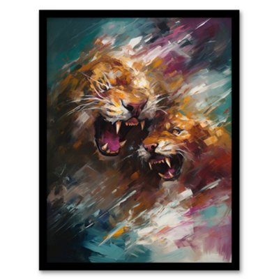 Artery8 A Big Cat Fight Jaguar Lion Leopard Action Painting Aqua Blue ...