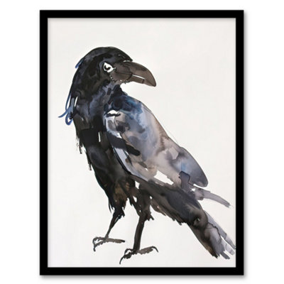 Artery8 A Single Raven Bird Bright Watercolour Painting Wall Art Print ...