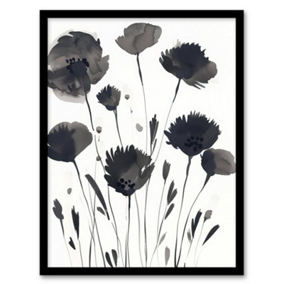 Artery8 Abstract Flowers Black White Floral Watercolour Wall Art Print ...