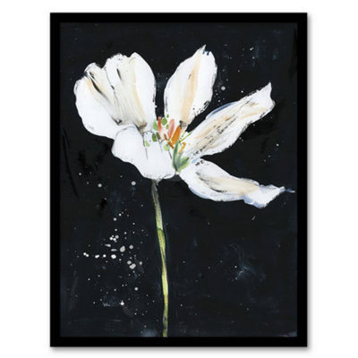 Artery8 Abstract White Lily Flower Black Floral Painting Wall Art Print ...