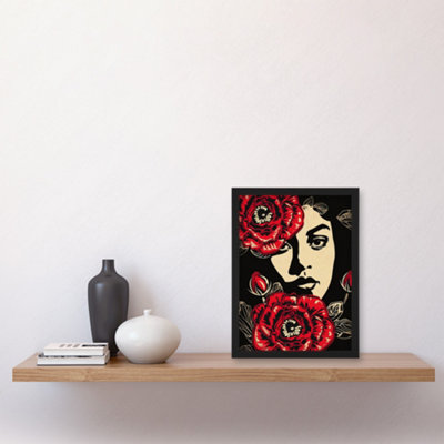 Artery8 Beauty in Bloom Woman Face and Flowers Design Wall Art Print ...
