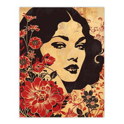 Artery8 Beauty in Bloom Woman Floral Portrait Design Wall Art Print ...