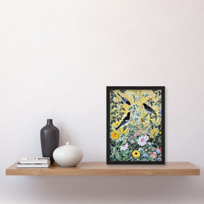 Artery8 Birds in Blooming Spring Wildflower Field Wall Art Print - A4 Size