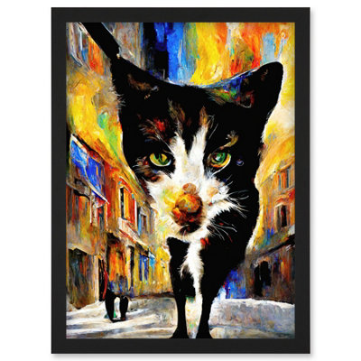 Artery8 Black Street Cat Walking Bright Neighbourhood Night Wall Art ...