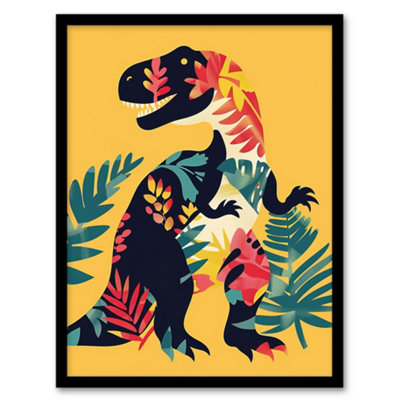 Artery8 Boho Botanical Pattern T Rex Dinosaur Design Wall Art Print ...