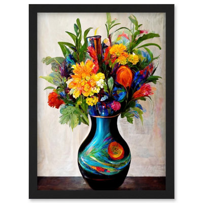 Artery8 Boldly Coloured Flower Bouquet In Decorative Vase Wall Art ...