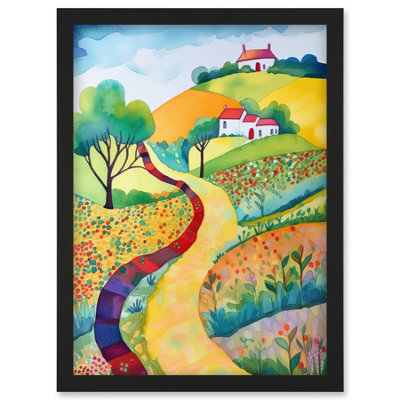 Artery8 Countryside Path In Spring Folk Art Landscape Watercolour ...