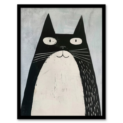 Artery8 Cute Black White Tuxedo Cat Lover Pet Painting Wall Art Print ...