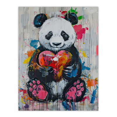 Artery8 Cute Panda with Loveheart Street Art Graffiti Pop Wall Art ...