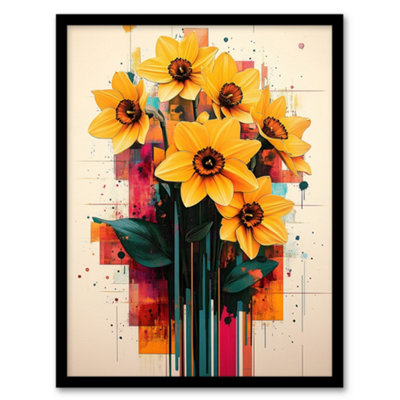 Artery8 Daffodil Bouquet Modern Floral Abstract Painting Wall Art Print ...