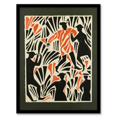 Artery8 Dancing Folk Bold Red Black Linograph Design Wall Art Print ...