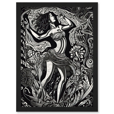 Artery8 Dancing in a Flower Field Modern Tribal Linocut Wall Art Print ...