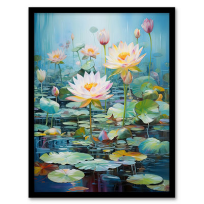 Artery8 Dreamy Lotus Pond Blooming Water Lily Flowers Picture Wall Art ...