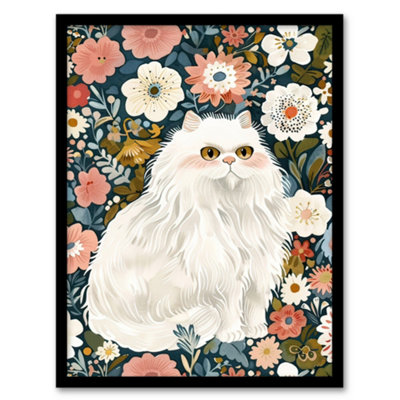 Artery8 Elegant Persian Cat Lover Flower Garden Portrait Wall Art Print ...
