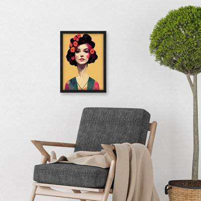 Artery8 Elegant Vintage Boho Portrait Floral Hair Woman Wall Art Print ...