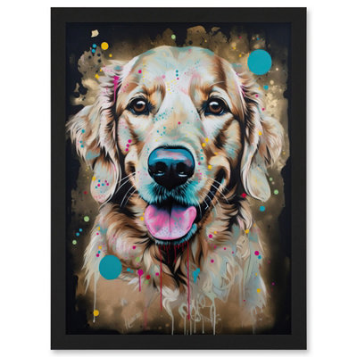 Artery8 Happy Smiling Golden Retriever Dog Portrait Wall Art Print - A4 ...