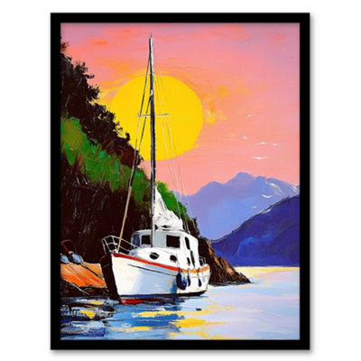 Artery8 Harbour Sunset Docked Sailboat Coastal Landscape Wall Art Print ...