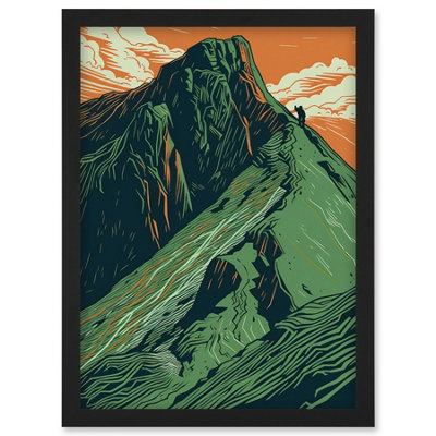 ARTERY8 HIKING THE STRIDING EDGE ORANGE AND GREEN LINOCUT WALL ART ...
