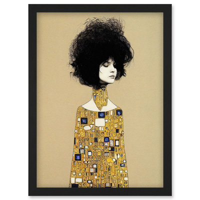 Artery8 Klimt Style Retro Boho Afro Hair Abstract Gold Dress Wall Art ...