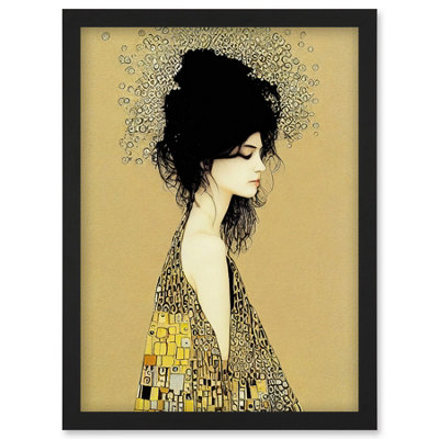 Artery8 Klimt Style Woman in Multi Coloured Shawl Painting Wall Art ...