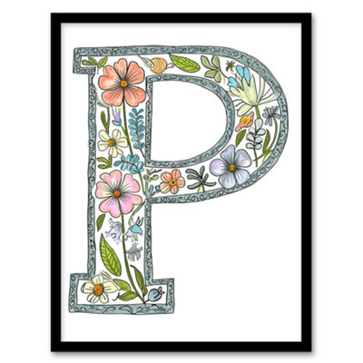 Artery8 Letter P in Flowers Pencil Drawing Spring Bouquet Floral Word ...