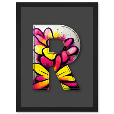 Artery8 Letter R Yellow Pink Flower Decorative Graffiti Mural Alphabet ...