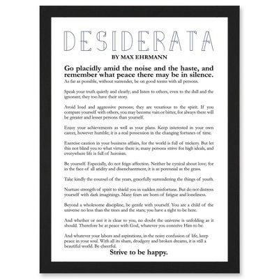Artery8 Max Ehrmann Desiderata Poetry Wall Art Print - A4 Size