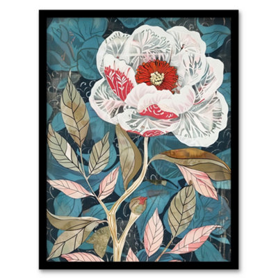 Artery8 Peony Flower White Red Bloom Artistic Design Wall Art Print ...