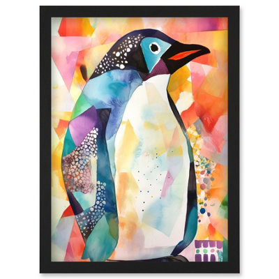 Artery8 Polygon Colour Penguin Folk Art Wall Art Print - A4 Size