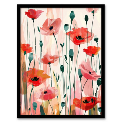 Artery8 Poppy Flowers Pink Red Abstract Floral Painting Poster Wall Art ...