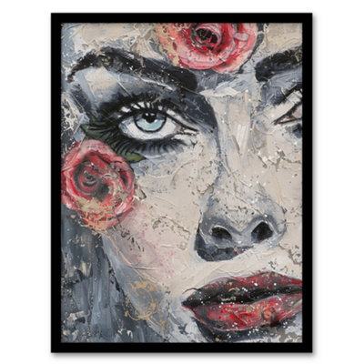 Artery8 Pretty Like a Rose Flower Woman Portrait Painting Wall Art ...