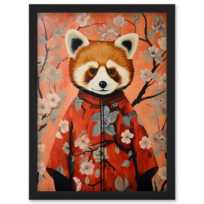 Artery8 Red Panda in Kimono Cherry Blossom Trees Japan Wall Art Print ...