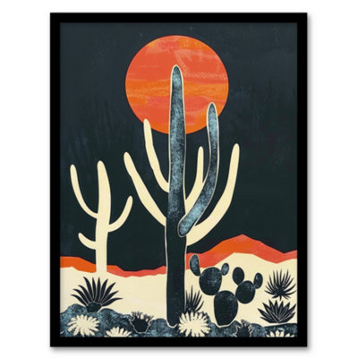Artery8 Saguaro Cactus Orange Grey Sun Desert Landscape Poster Wall Art ...