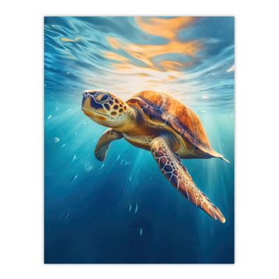 Artery8 Sea Turtle Barbados Marine Swimming Blue Clear Water Wall Art ...