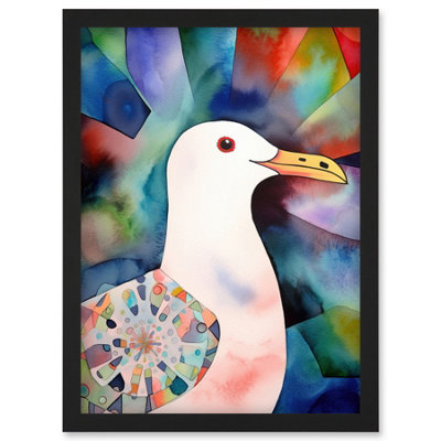 Artery8 Seagull Bird Portrait Folk Art Wall Art Print - A4 Size