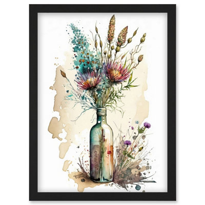 Artery8 Spring Flower Bouquet In Glass Wine Bottle Vase Wall Art Print ...