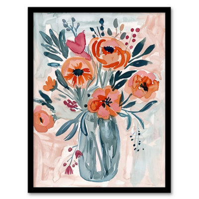 Artery8 Spring Flower Bouquet Pink Blue Boho Floral Vase Wall Art Print ...
