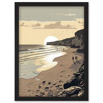 Artery8 Sunrise Walk on Filey Beach Coastal Illustration Wall Art Print ...