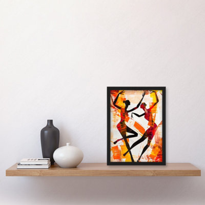 Artery8 Two Dancers in Abstract Artwork Red Orange Bold Wall Art Print ...