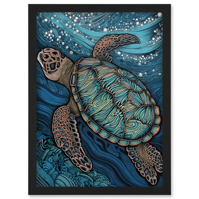 Artery8 Vibrant Sea Turtle Swimming Under the Surface Wall Art Print ...