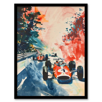 Artery8 Vintage Motor Sport Car Racing Abstract Wall Art Print - A4 Size